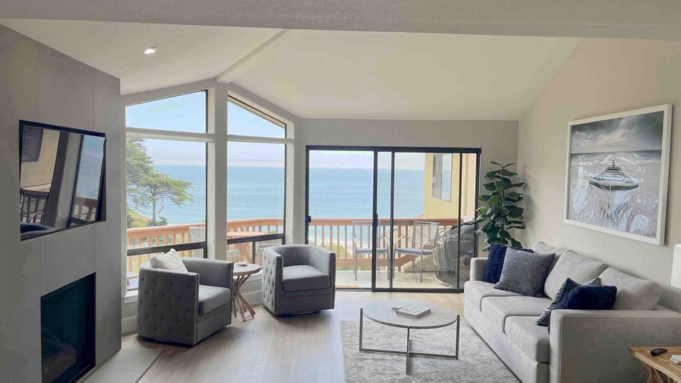 Updated Unit 75 living room with direct ocean views